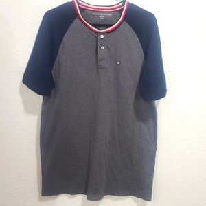 Tommy Hilfiger Classic Men's Gray Blue Two Button Short Sleeve T-Shirt Large